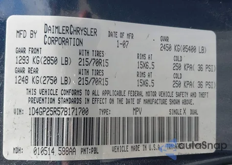2007 Dodge Caravan Se from USA, damaged, VIN 1D4GP25R57B171700